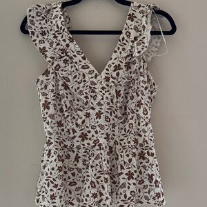 Old Navy Floral Ruffle Blouse - Brown and White